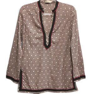 Tory Burch Cotton Voile Geometric Tunic Top Blouse Red Black Size 4 Small